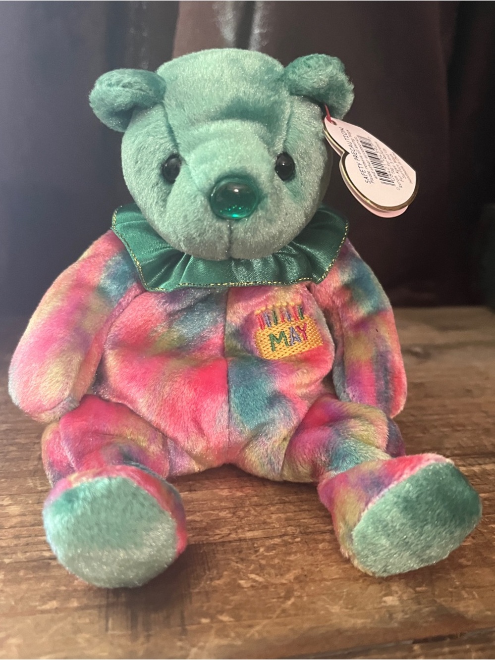 Ty May Birthday Beanie Baby “Emerald” Multicolor Plush Bear